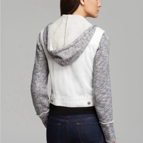 Free people white grey distress denim hood jacket fits like a Medium - Picture 2 of 4